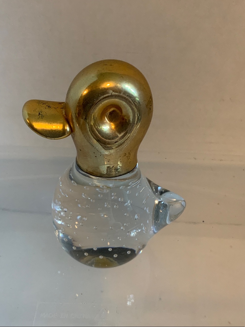 Clear Glass Duck Figurine with Gold Head Accent